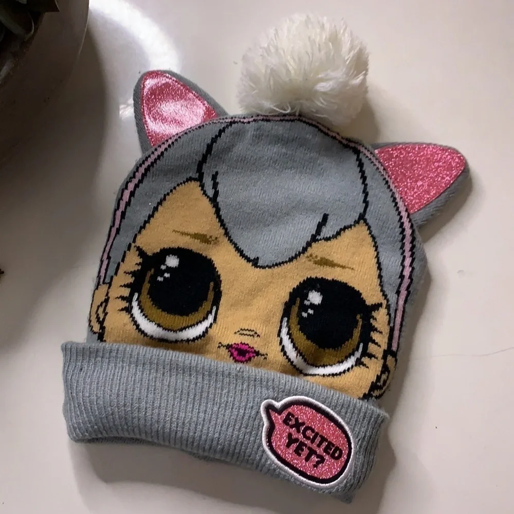 LOL Surprise doll Pom Pom winter beanie hat grey one size kids